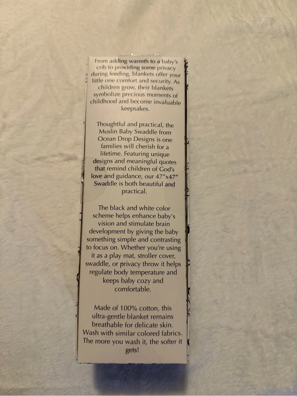 100% Cotton Muslin White Baby Quote Swaddle Blanket 47”x47”